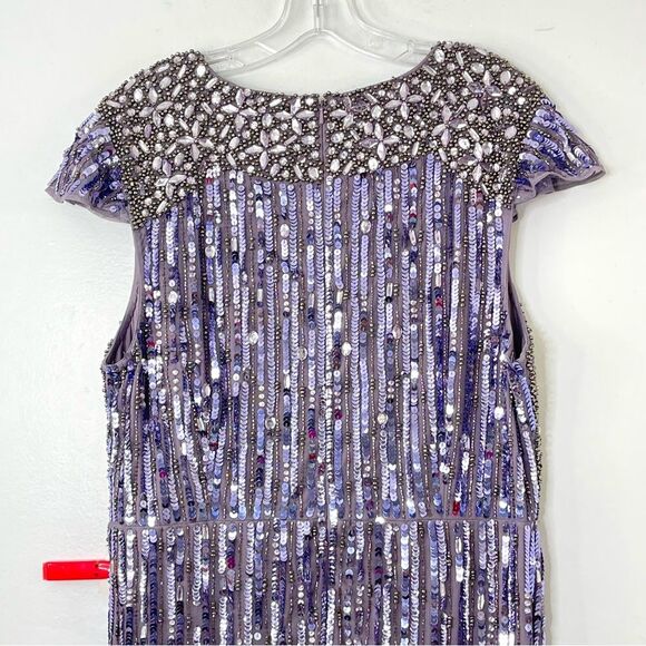 Mac Duggal 93914 V-Neck Cap Sleeve Embellished Formal Gown,  Heather, Size 14 - Picture 6 of 13